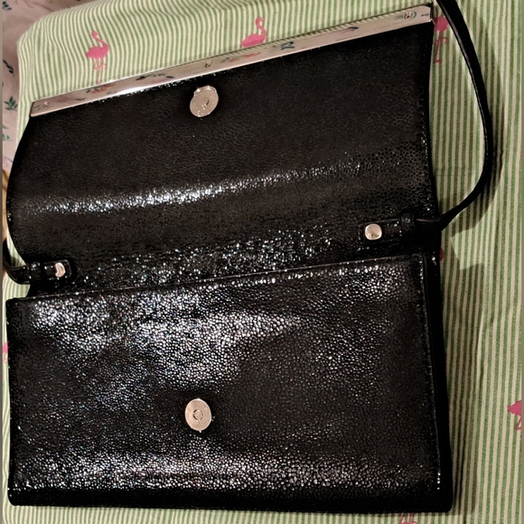 Michael Kors Sparkle Metallic Texture Black Suede Evening Clutch Purse Hand Bag - Picture 3 of 14